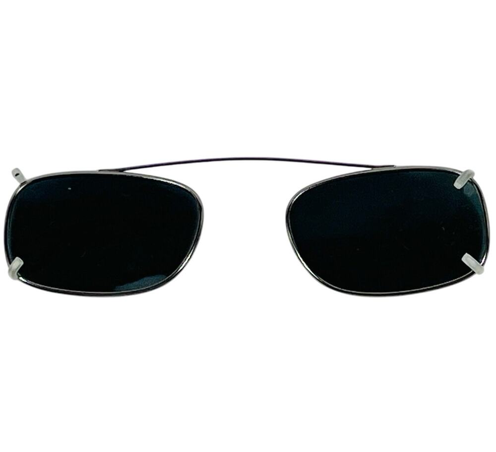 Vintage Sun Clips Sunglasses Rectangle Silver Frames Black Lens Clip On Tortoise